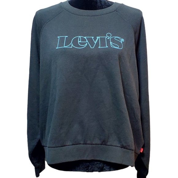 Levi's logo print longsleeve crewneck fleece sweatshirt blue 2x plus size - Picture 2 of 7